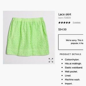 j crew skirt green lace small
